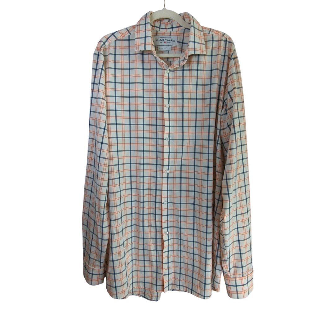 Mizzen Main Leeward Shirt Mens XL Tall White Plaid Slim Fit Button Down
